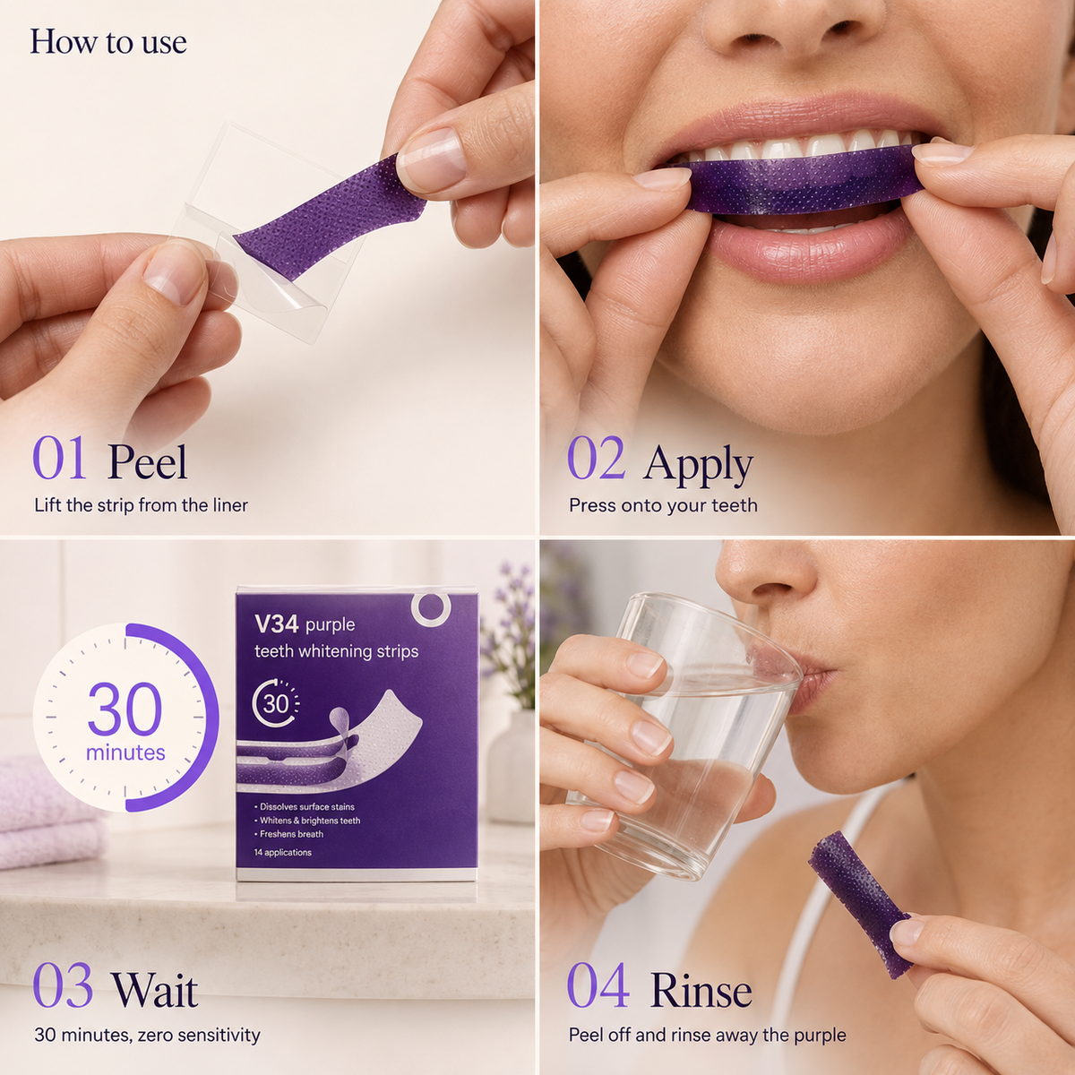 Purple Whitening Strips: Visibly Whiter in One Use